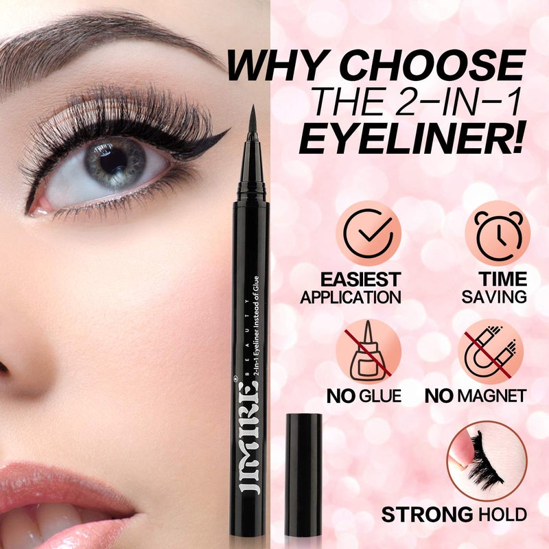JIMIRE 2-in-1 Eyeliner Instead of Glue, Magic Eyeliner | Extra Strong Hold for False Eyelashes | No Magnet & No Glue Needed | Only for 20â€™s to Apply Lashes - Image 2
